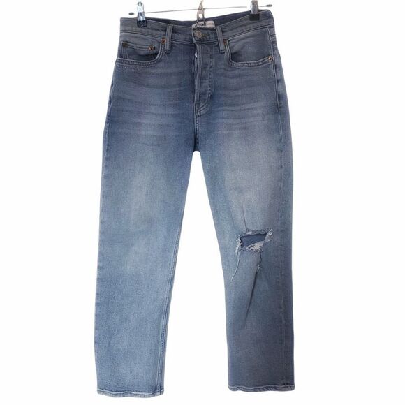 RE/DONE Stove Pipe High Rise Straight Leg Jeans LivedLight Wash - Size 26 - Picture 9 of 14